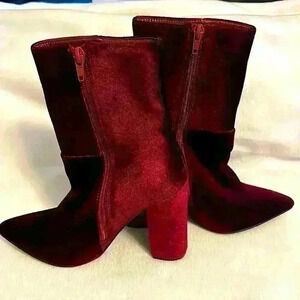 LuLus Dawson Wine Velvet Pointed Toe Mid-Calf Boot